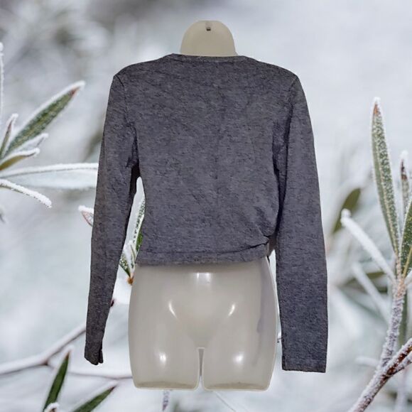 SHEIN Gray CropTop Brushed Knit Sweater Lg Long Sleeve TIE Ruched TIE-SIDE - Picture 2 of 5